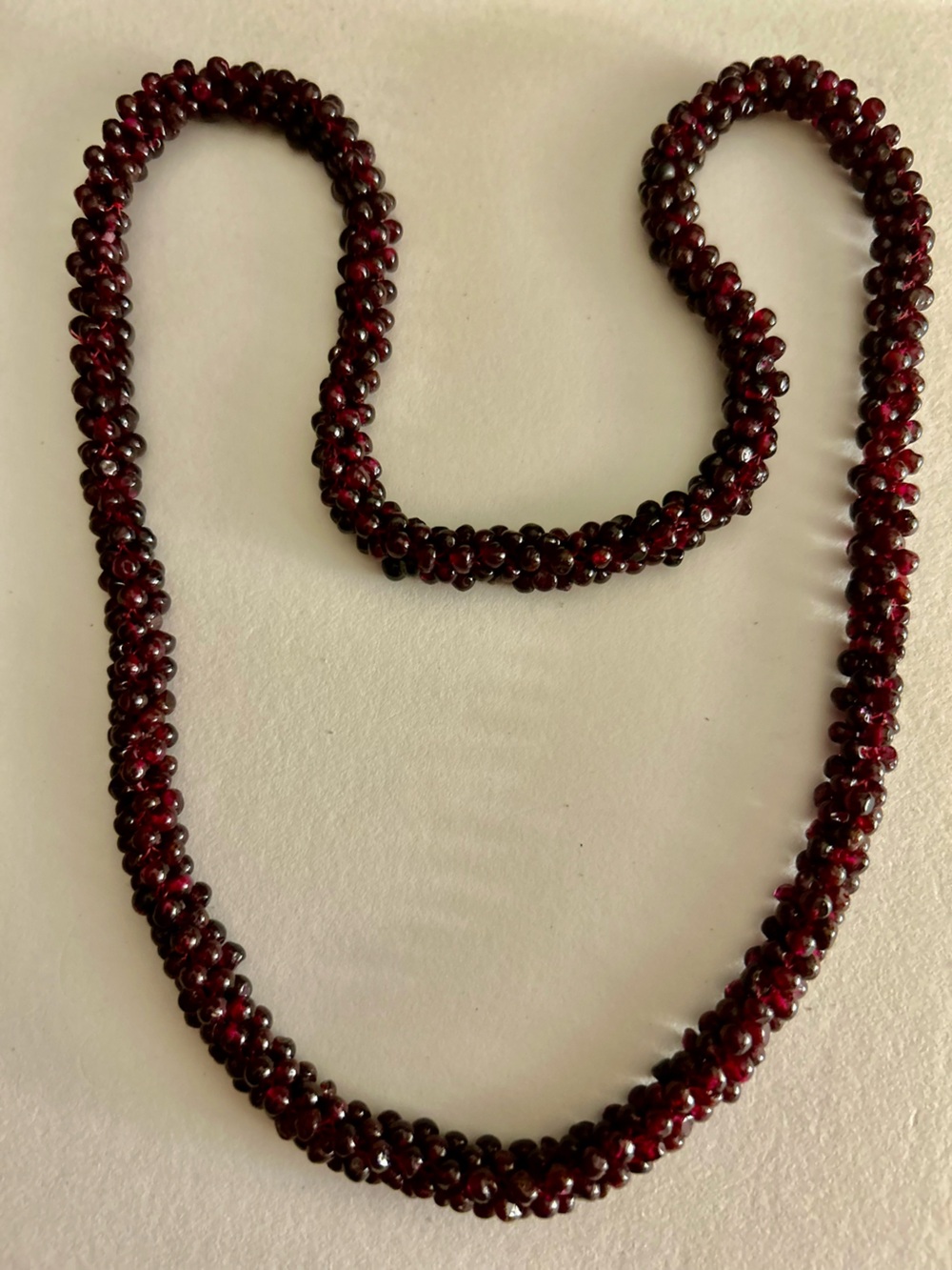 Vintage Garnet Rope estate necklace hand-sewn polished round semiprecious stones